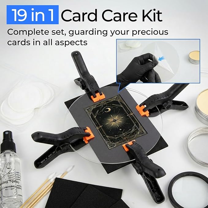 19-in-1 Card Cleaning Polishing Restoration Kit, Trading Card Care Kit with Fixing Jig & EVA Shaping Foam, Ideal for PSA Rated Card Care, Sports Cards, TCG Cards & Collectible Card Maintenance