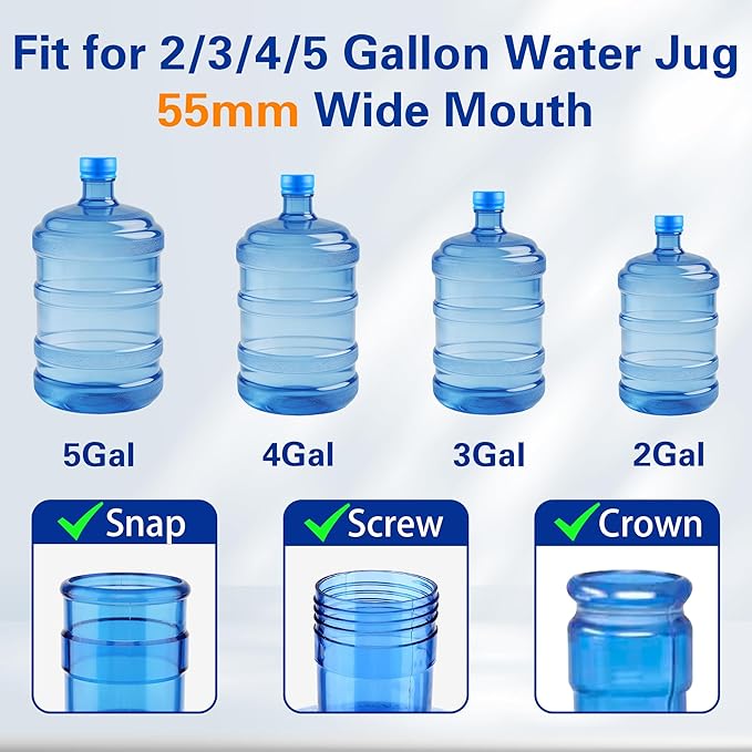 Gofriipai Water Pump for 5 Gallon jug,Universal 5 Gallon Water Dispenser,Manual Water jug Pump Fits 2-5-Gallon Jugs for Crown Top and Screw Top Jugs