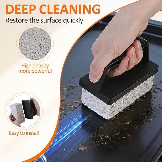 Griddle Cleaning Kit for Blackstone,15 Pieces Flat Top Grill Cleaning Kit with Grill Scraper, Griddle Bricks and Brush Easy to Remove Stain,Griddle Accessories Cleaner Tool Set with Storage Bag