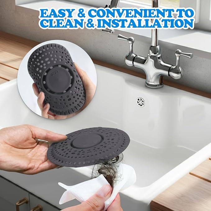 zaa Shower Drain Hair Catcher, Upgraded 2 Pack Premium Silicone Drain Protector & Shower Drain Cover for Regular Floor Drains of Shower Room, Bathroom, Black