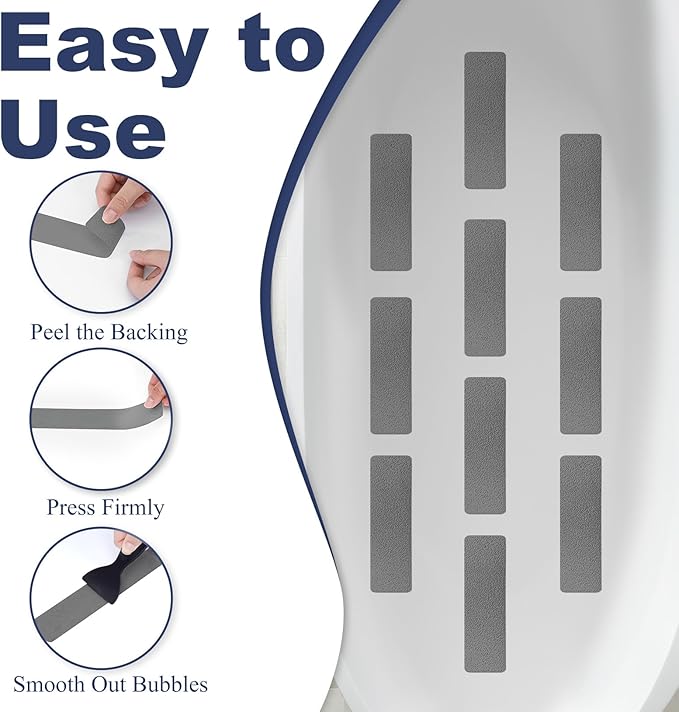 28 PCS Shower Floor Non Slip Stickers with Strong Adhesive, Invisible & Durable Anti Slip Shower Stickers with Scraper for Bath Tub, Pools and Stairs(Grey,Wide Rectangle)