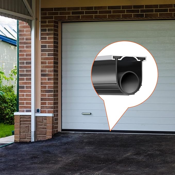 VEVOR Garage Door Seals Bottom Rubber, U Shape +O Ring Combination Garage Door Weather Stripping with Pre-drilled Aluminum Track Retainer Kit, 5/16 inch T-Ends and 3 3/4 inch Width (16 Ft, Black)