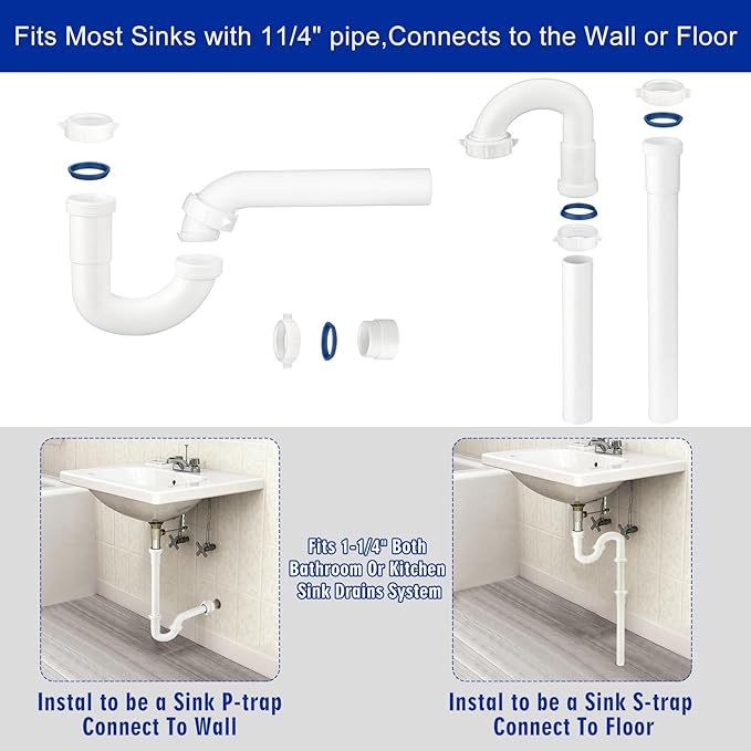 (1 Pack) Yariwiz 1-1/4 inch White Bathroom Drain Kit for Most Bathroom Sink Drain Replacement Tubular Plumbing Pipe Assembly KSD-009W
