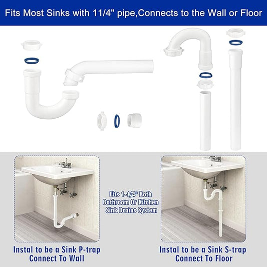 (1 Pack) Yariwiz 1-1/4 inch White Bathroom Drain Kit for Most Bathroom Sink Drain Replacement Tubular Plumbing Pipe Assembly KSD-009W