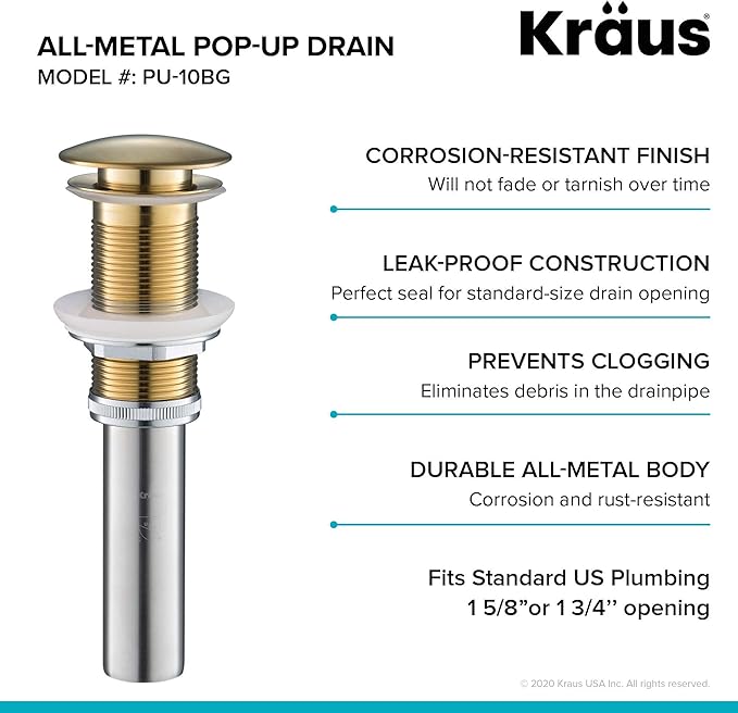 KRAUS Pop-Up Drain in Brushed Gold, PU-10BG