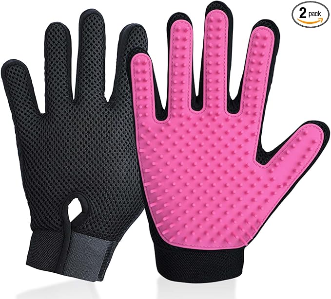 DELOMO Pet Grooming Gloves, Upgrade Version with Enhanced 255 Silicone Grooming Tips, Hair Remover Mittens for Dogs & Cats, Bath Brush, 1 Pair (Pink)