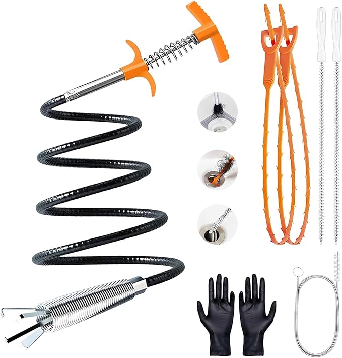 63 In Drain Snake Hair Drain Clog Remover Tool, Sink Drain Cleaner for Sewer Kitchen Bathroom Shower Tub Toilet Clogged Drains Opener Cleaning Tool, Flexible Grabber Claw Pick Up Reacher Tool