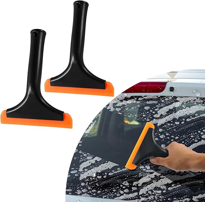 Ziciner Small Silicone Window Squeegee, Car Windshield Water Blade Squeegee, Multifunctional Auto Squeegee with 5.9 Inch Blade and Non-Slip Handle for Car Window, Home Cleaning (Black-2PCS)