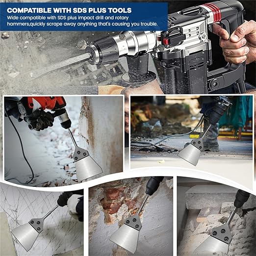 SDS Plus Floor Scraper Kit 5 Inch -Tile Removal Tool Wide Heavy Duty Tile & Vinyl Siding Removal Tool with Thinset Adhesive Remover, SDS Chisel Bits & Extension, Compatible with SDS Plus Impact Drills