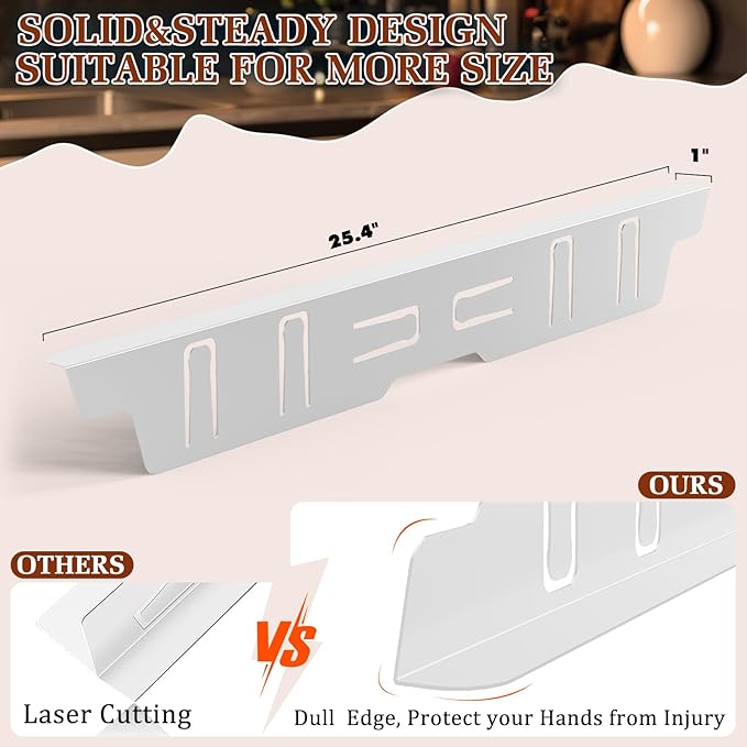 Stainless Steel Stove Gap Covers - Oven Gap Filler Kit 25.4" Between Stove & Counter Top - Heat Resistant Slide-in Range Trim Guard for Seamless Kitchen Accessories Easy Clean (White)