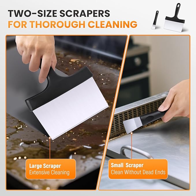 Griddle Cleaning Kit for Blackstone, Flat Top Grill Cleaning Kit with Griddle Scraper, Grill Brick, Scouring Pads & Ergonomic Handles to Remove Grease, Burnt Residue (11 PCS)