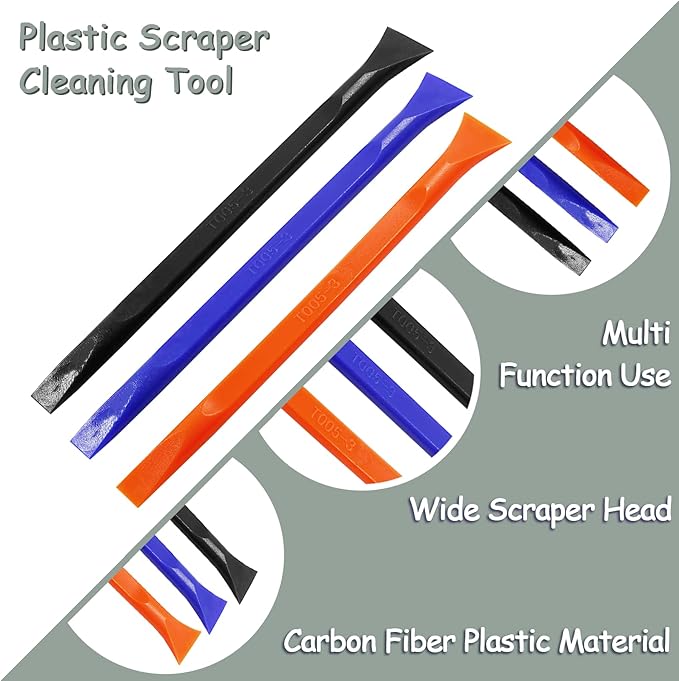 12Pcs Carbon Fiber Scraper Cleaning Tool Non-Scratch Plastic Multi-Purpose Stiff Scraper Pen-Shaped Scraper Tool for Paint, Stickers Label, Food, Tight Spaces, Crevices (Black, Blue, Orange)