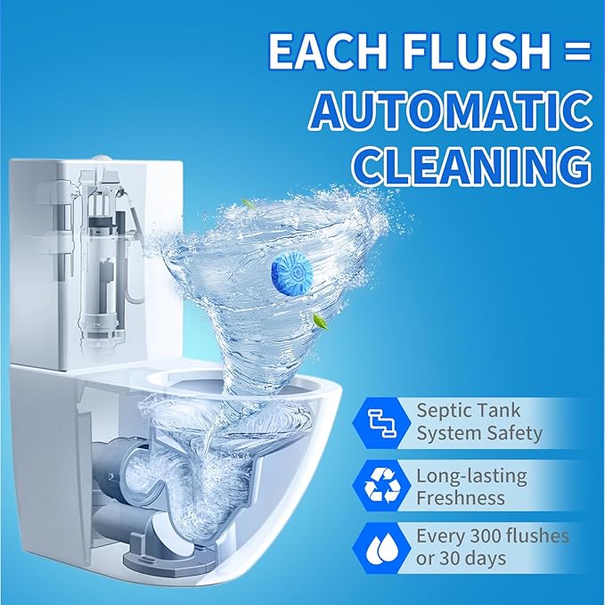 Automatic Toilet Cleaner Tablets, Septic Tank Safe, Removes Hard Water Rings and Stains, Deodorizes, Fresh Scent Toilet Tank Cleaner for Bathroom-(12 PACK)