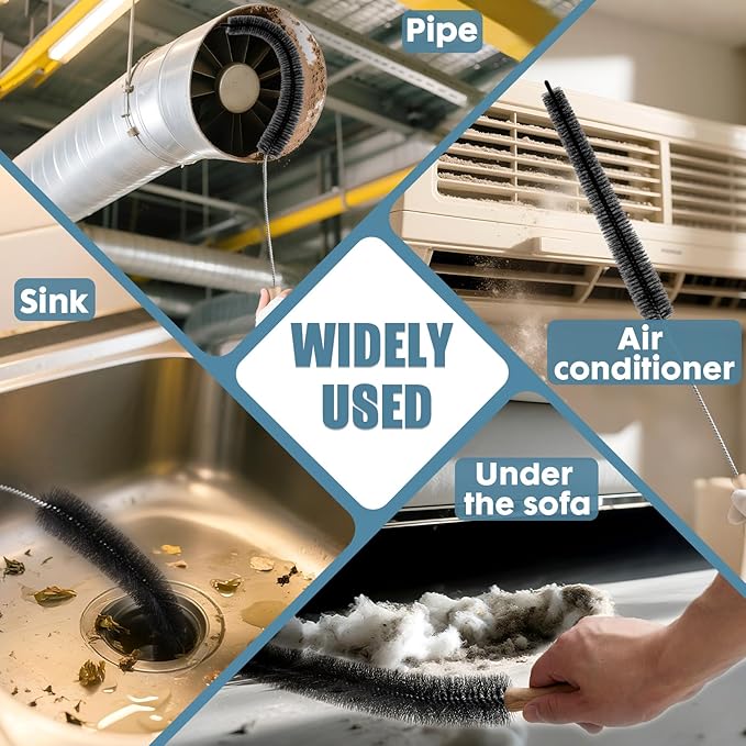 2 Pack Dryer Vent Cleaning Brush, Dryer Vent Cleaner Brush Set, Trap and Duct Lint Remover with Long Flexible Lint Brushes for Deep Cleaning to Remove Pet Hair & Lint, and Refrigerator Coil Cleaning