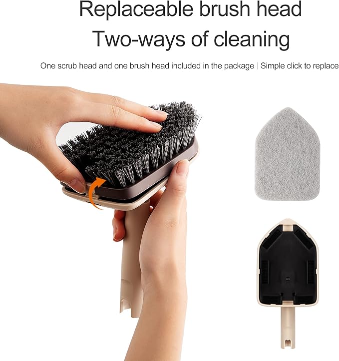 Eyliden Floor & Tub Scrub Brush, 2-in-1 Shower Floor Scrubber - 1 Stiff Bristles Brushes & 2 Non-Scratch Pads, 180°Swivel Head, 49" Adjustable Handle - Deep Cleaning Tub Bathroom Tile Kitchen Sink