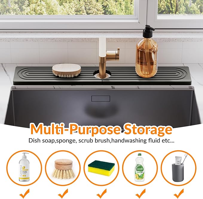 23.6 Inch Stone Faucet Mat for Kitchen Sink Splash Guard, Diatomite Sink Protectors for Kitchen Sinks Behind Faucet, Quick Dry Water Absorbing Stone Tray , Drip Catcher (Dark Gray, 23.6" x 3.9")