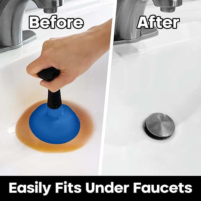 Sink Plunger, Powerful Mini Plunger with Short Handle, Easy-to-Use Unclogging Tool for Bathroom Drains, Shower, Bath, and Sink, Blue, (6.1 x 4.2 x 2.9 Inch)