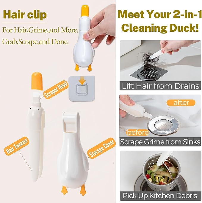 3-in-1 Bath&Kitchen Cleaning Set,Shower Squeegee for Shower Doors, Bathroom,Window and Car Waterproof Bag, Hair Catcher, Suction Cup Shower Head Holder for Deep Cleaning