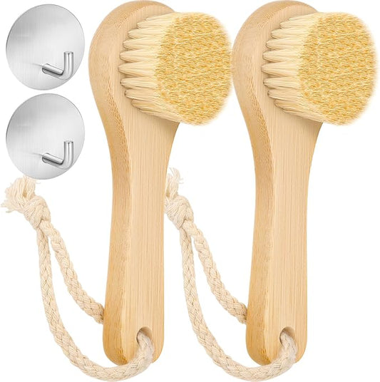 2Pack Laundry Stain Brush with 2Pack Metal Hook, Natural Soft Boar Bristle Scrubber, No Damage for Cleaning Tough Stains on Delicate Fabrics, Shoes, Cotton, Linens