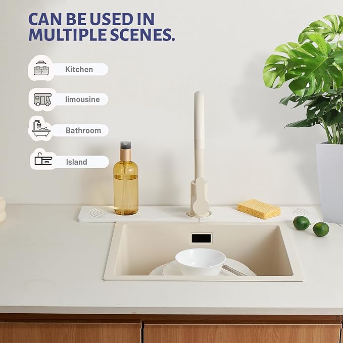 Stone Faucet Mat for Kitchen Sink, Faucet Mat Fast Drying Diatomite, Sink Splash Guard Water Absorbing Stone Tray for Sink, Counter Protector for Kitchen & Bathroom