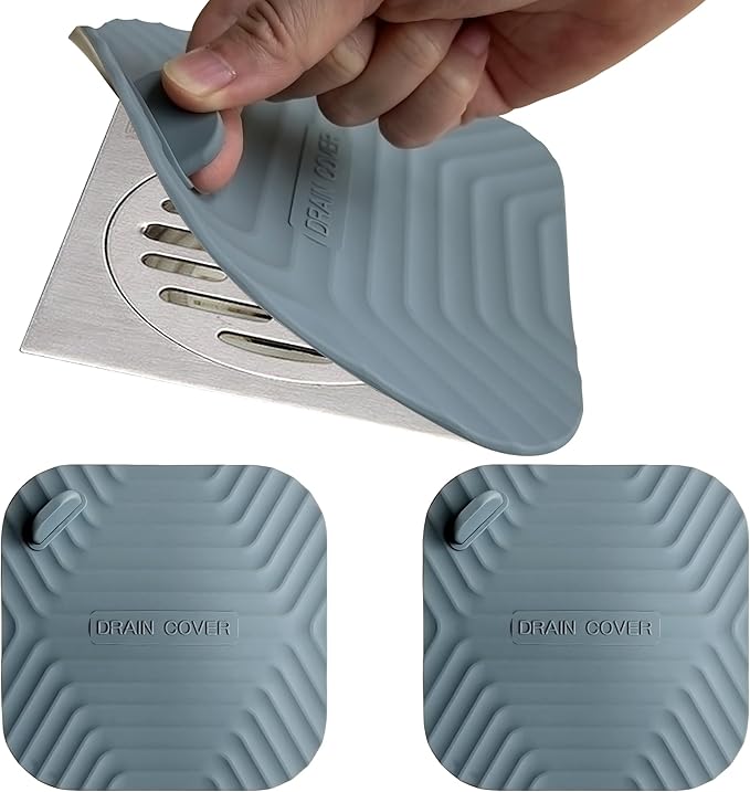 Shower Drain Cover Tub Stopper,2 Pieces Sewer Anti-Odor Mat Deodorizing Drain Plugs for Kitchen,Bathroom and Laundry(5.9x5.9 inch) Gray