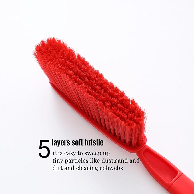 1 Pack 15" Hand Broom Brush,Soft Bristle Cleaning Brush,Crumb Debris Sweeping Brush,Dusting Brush,Comfort for Bed Car Couch Desk Sofa Furniture Clothes,Small Particles Hair Remover(Red)