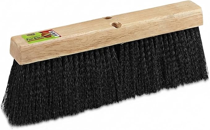 Black Indoor Push Broom Head – Heavy Duty Hardwood Block – Polypropylene Bristles – Deck Scrub Brush – Two Threaded Handle Holes for Better Assist (12")