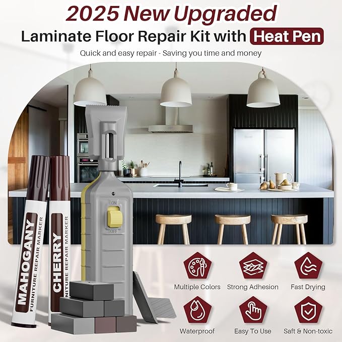 Wood Floor Repair Kit, 6 Color Hard Wax Laminate Flooring Repair Kit with Heat Pen, Vinyl Laminat Furniture Touch Up Marker Restore Scratches, Stains, Cracks, Holes for Wooded Floor,Door,Table,Cabinet