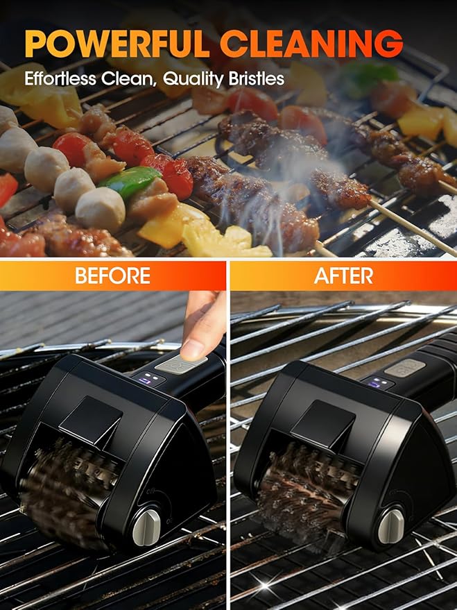 Electric Grill Brush, Built-in LED BBQ Cleaner with 29W High Torque Motor, 2-Speed Hard Scrubbing Cordless Grill Cleaner, 4000mAh Rechargable, Removable Dishwasher Safe 304 Stainless Steel Brush Head