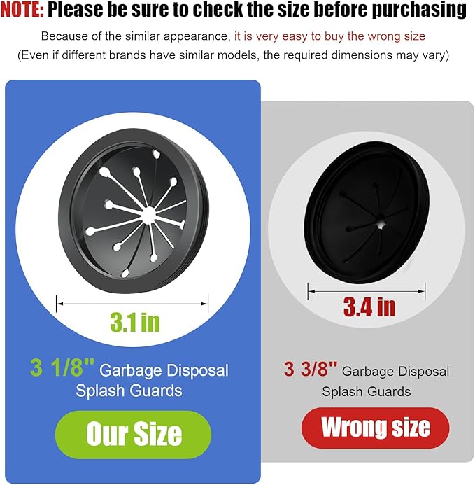 2 Pcs Garbage Disposal Splash Guard, 3 1/8" Sink Rubber Guard for Garbage Disposal, Replacement Garbage Disposal Rubber Drain Insert Parts for Whirlaway, Waste King, and GE Models