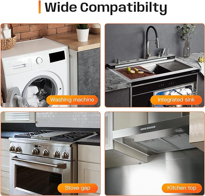 Stainless Steel Stove Gap Covers,Stove Gap Filler, Range Trim Kit, Stove Gap Guards, Heat Resistant and Easy to Clean, Easy retractable Length 13.8" to 27.5", Width 0.79",Silver(2PCS)