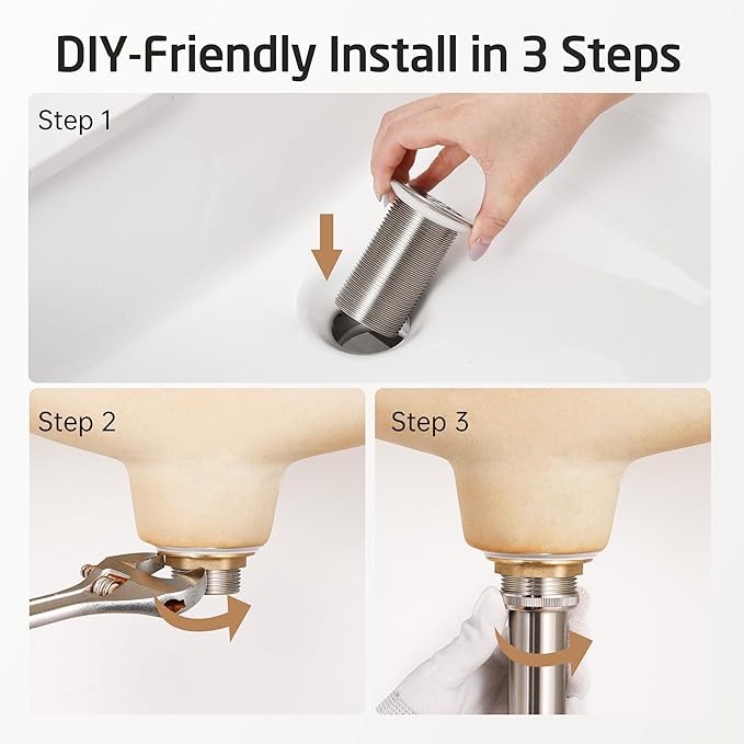 KES Faster Drainage Bathroom Sink Drain Without Overflow, Anti-Clog Open Grid Design, Brushed Nickel Vessel & Vanity Drain Strainer, Stainless Steel & Brass, S2021D-BN