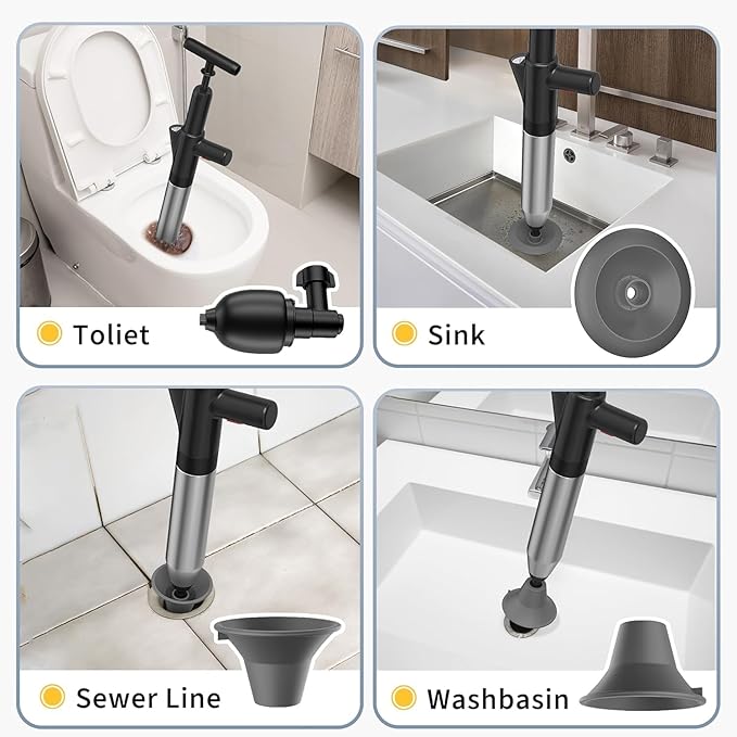 Toilet Plunger, High-Pressure Toilet Snake, Clog Remover, Heavy-Duty Air Drain Unclogger with Visual Barometer, Powerful Drain Auger, Plungers for Bathroom