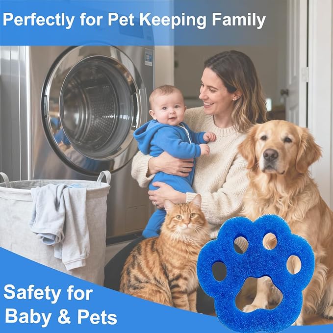Pet Hair Remover for Laundry, 6PCS Reusable Dog & Cat Hair Remover Tool - Removes Pet Fur, Hair, Lint, Dander from Clothes &Washing Machine. (Blue, cat paw)