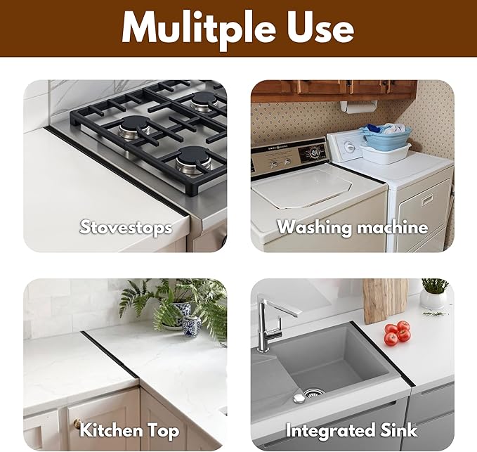 RECAPS Stainless Steel Extendable Stove Gap Covers Fliter 13.8"to 27.5"In, Stove Side Gap Covers for Kitchen, Heat Resistant Oven Crack Guard for Counter (2 Packs，Black）