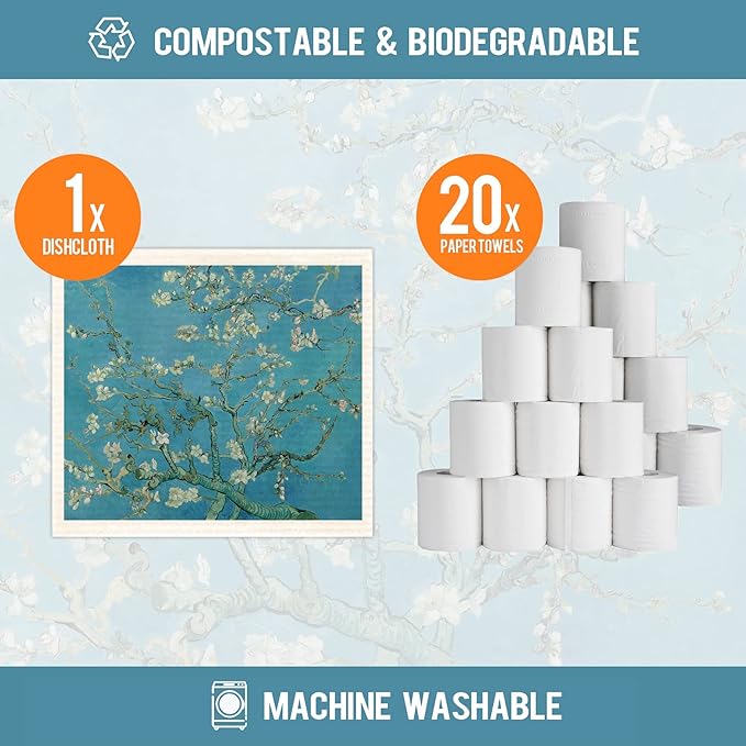 Swedish Dishcloths for Kitchen 6 Pack Van Gogh Painting Cellulose Sponge Cloths Non Scratch Reusable Paper Towels No Odor, Biodegradable and Reusable Kitchen Dish Rags