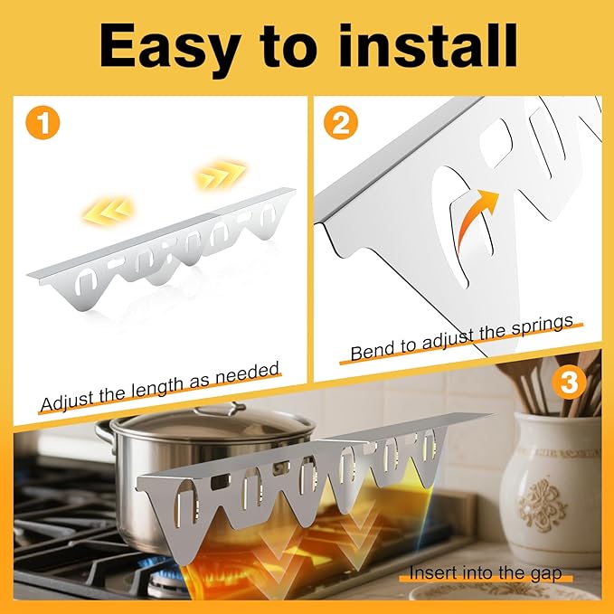 Stove Gap Covers Stainless Steel, 2 Pack Stove Gap Fillers Oven Gap Filler, Easy Retractable Length 13.8" to 27.5", Heat Resistant, Kitchen Stove Gap Cover Gap Filler for Stove and Counter, Silver