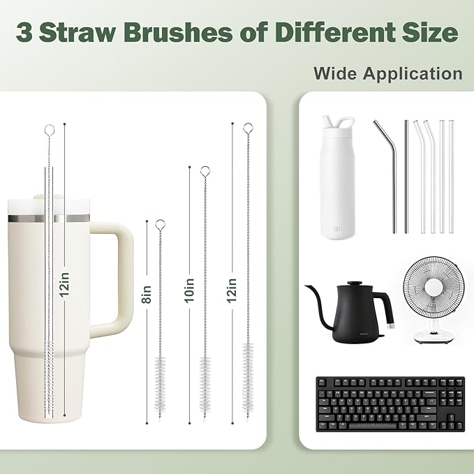 XYFuuee 5 Pack Bottle Brush Set, 5 in 1 Water Bottle Cleaning Brush, Long Handle Narrow Wine Cup Cleaner, 3 Straw Brushes for Stanley, Travel Nipple Lid Gap Detail Washer Brush