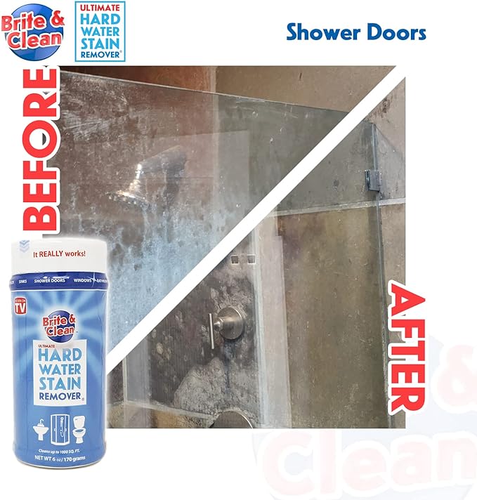 Brite & Clean® (Bright & Clean) Ultimate Hard Water Stain Remover® for Glass, Shower Doors & Windows – Removes Mineral Deposits from Granite, Porcelain, Tile, Stainless Steel & Chrome
