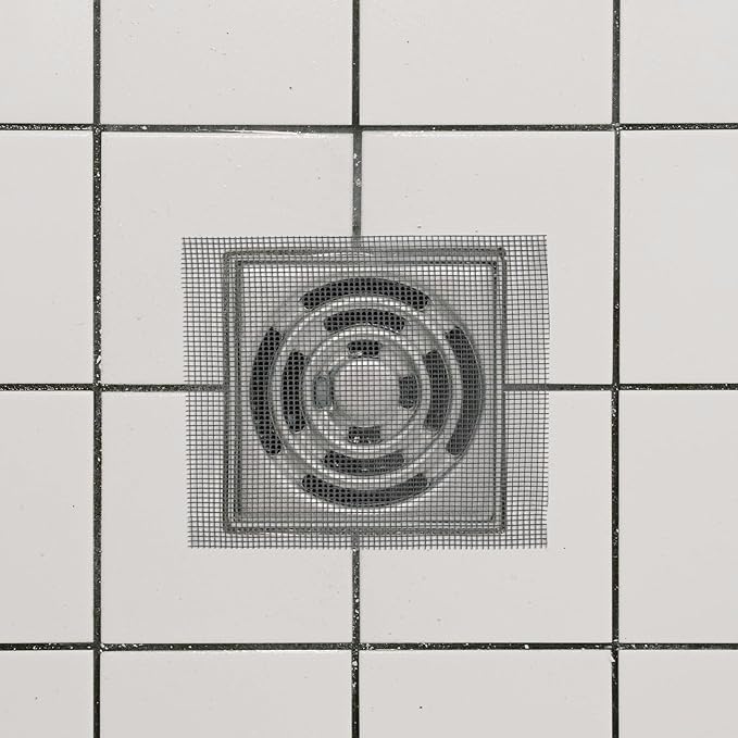 2 PCS 4.7 Inch x 33 FT Disposable Shower Drain Screen Self-Adhesive Stickers, with Cleaning Shovel, Showers Drain Hair Catcher, Shower Drain Mesh Stickers for Bathroom Kitchen Sink