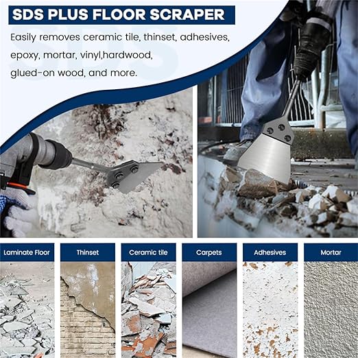 SDS Plus Floor Scraper Kit 5 Inch -Tile Removal Tool Wide Heavy Duty Tile & Vinyl Siding Removal Tool with Thinset Adhesive Remover, SDS Chisel Bits & Extension, Compatible with SDS Plus Impact Drills