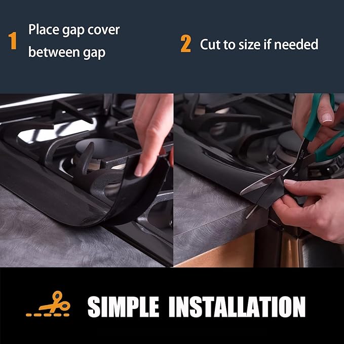 SEVCHY Silicone Stove Gap Covers (2 pack), Oven Gap Filler, Heat Resistant Stove Gap Filler, Seal Gap between Stovetop and Counter, Easy Clean (25 inch, Black)