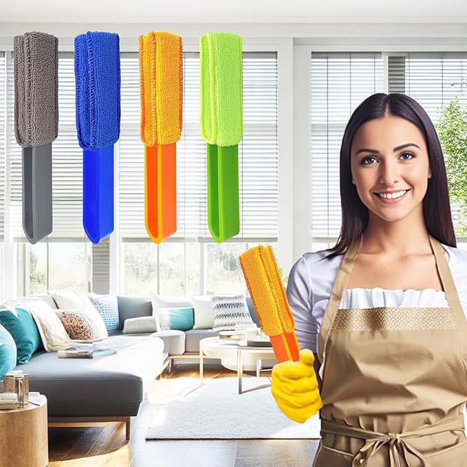 4 Pack Blinds Duster - Window Blinds Cleaner with 4 Microfiber Sleeves, Cleaning Tools for Air Conditioner Vents, Fans, Car Vents