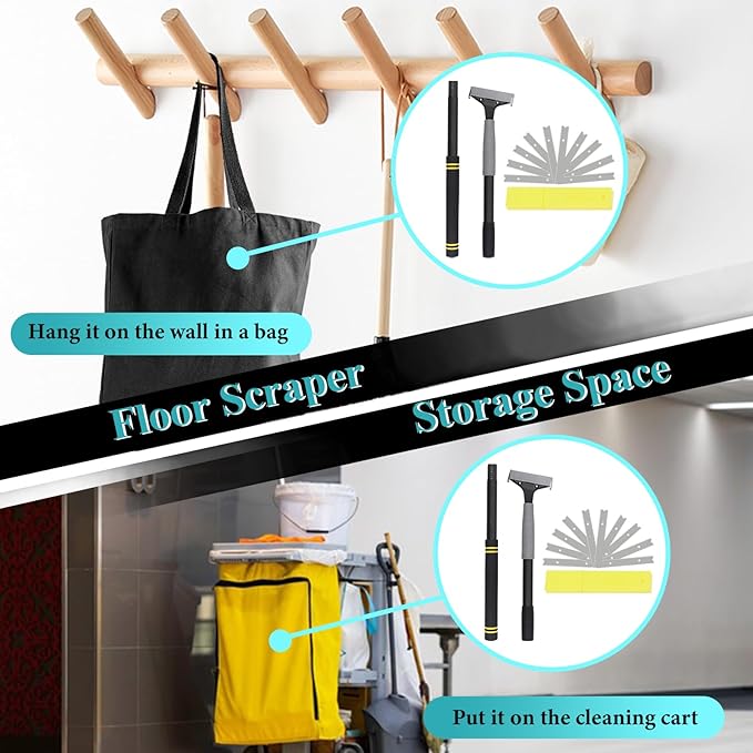 4" Razor Blade Floor Scraper with Long Handle,31in Adjustable Floor Scraper Heavy Duty with 10PCS Extra Metal Blades Paint Scraper for Cleaning Stickers Gum Glass Wall Tile (Black 31in)