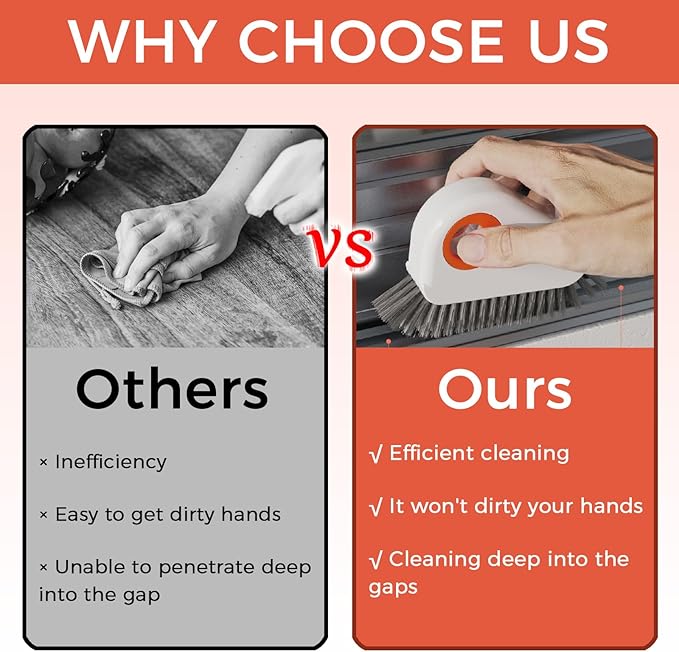2 Sets Window Track Cleaner Tools, 2-in-1 Groove Cleaning Brush with Scraper & Dustpan, Hard Bristle Crevice Brush for Sliding Door, Window Sill, Shower Seal, Reusable Deep Cleaning Tools