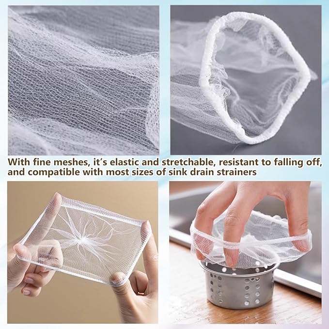 200 Sink Strainer Mesh Bags for Sink Drain Strainer,Anti-Clogging Disposable Drain Dovers Net Filter Sink Trash Catcher Bags for Kitchen,Bath,Tub Drain for Garbage Leftover Hair etc
