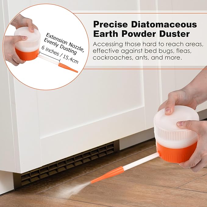 2 Pack Diatomaceous Earth Powder Duster with 6 Inch Nozzle, Diatomaceous Earth Spray Powder Applicator for Pest Control, Gardening & Home Maintenance, Indoor & Outdoor Use (Orange)