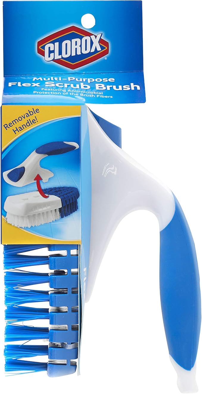 Clorox Multipurpose Flex Scrub Handheld Cleaning Brush with Removable Handle, Blue/White