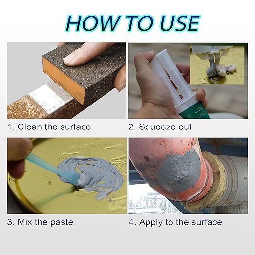Metal Repair Glue, Muffler Repair kit, Epoxy Adhesive, Liquid Weld for Metal, for Stainless Steel, Plastics, Aluminum, Welding Metals to Metals Glue, high Strength，Heat and Water