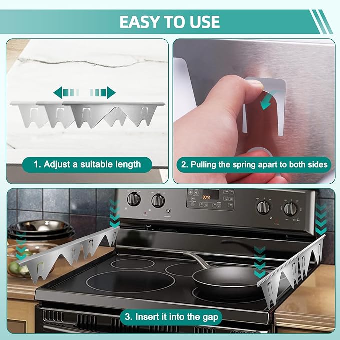 2 Pack Stainless Steel Stove Gap Covers Silver, Windspeed Stove Counter Gap Covers for Stove Gap Filler Gap Covers Between Stove and Counter Edge Gap Covers Length 13.8" to 27.6"